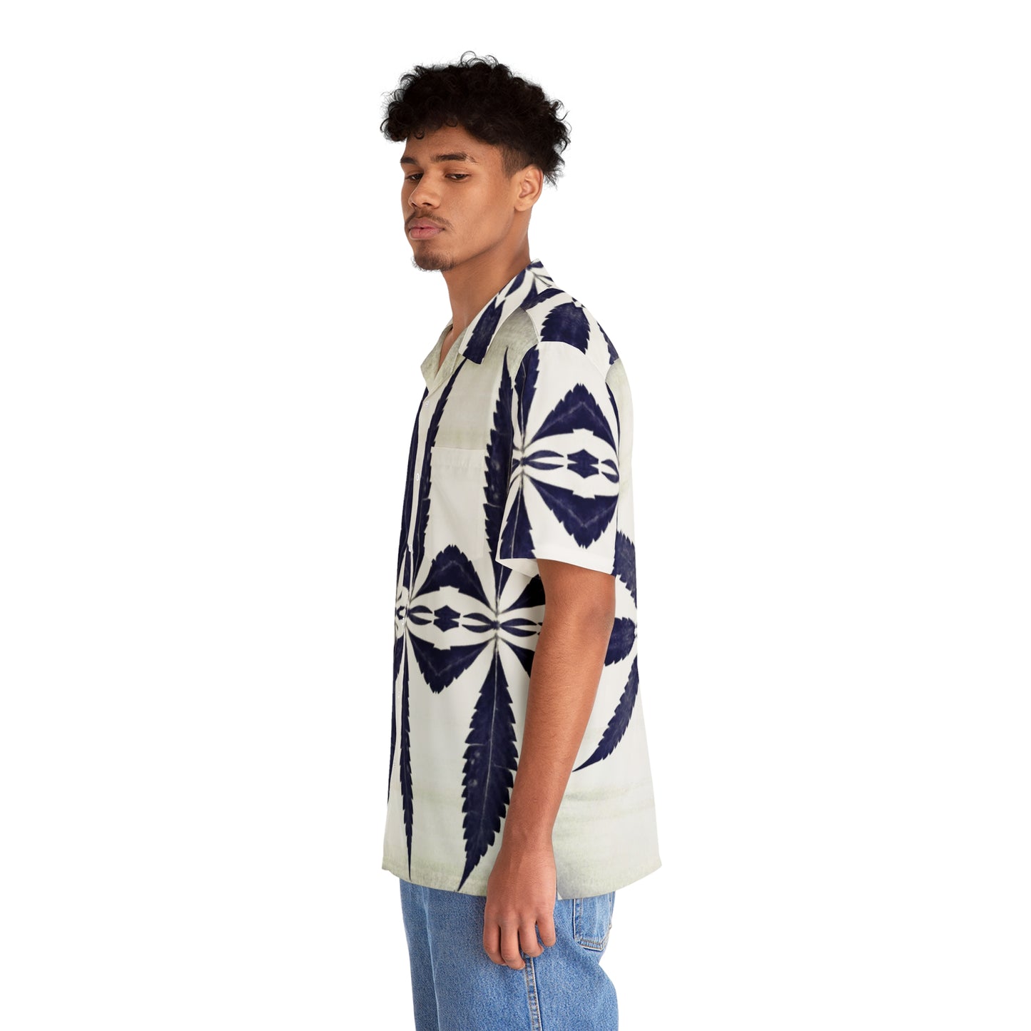 Men's Hawaiian Shirt Blue Fan Leaf Button Up Shirt