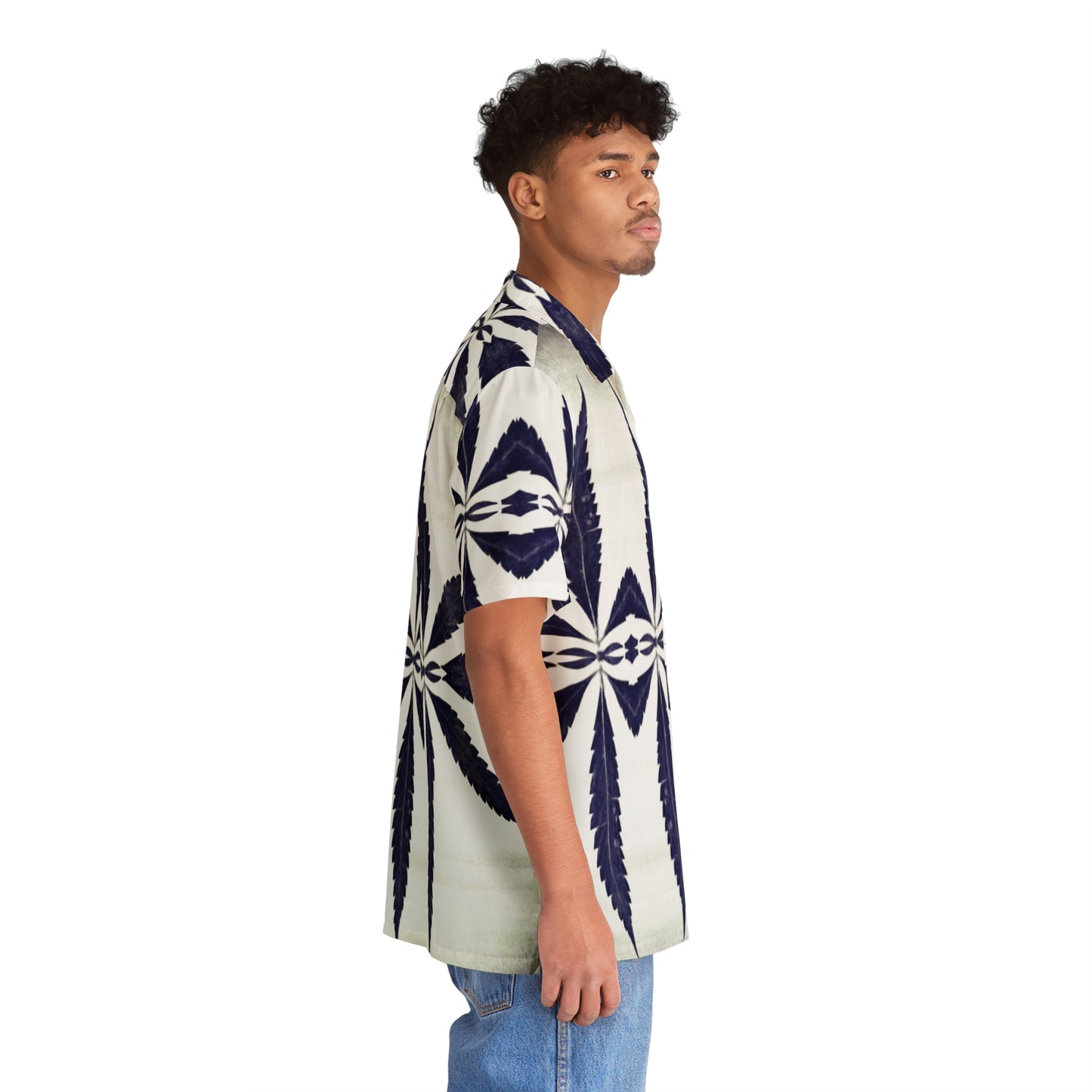 Men's Hawaiian Shirt Blue Fan Leaf Button Up Shirt